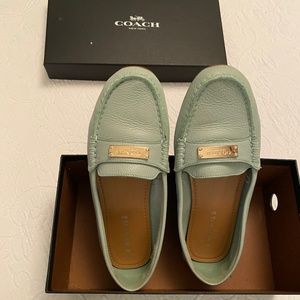 Coach light green leather loafers